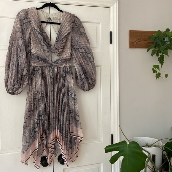 NWT ZIMMERMANN Midi Dress Wedding Cutout Pleated Silk Long Puff Sleeve Size 0 4‎ - Picture 8 of 17